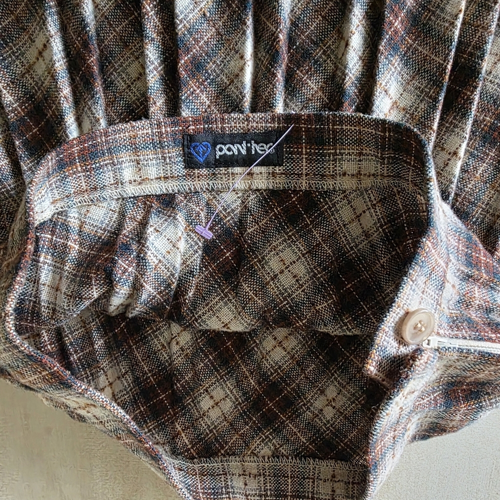 Vintage Plaid Midi Skirt in Brown and Tan - Picture 7 of 9